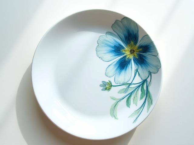 Azure Bloom Plate, a hand-painted ceramic plate with a vibrant blue floral design.
