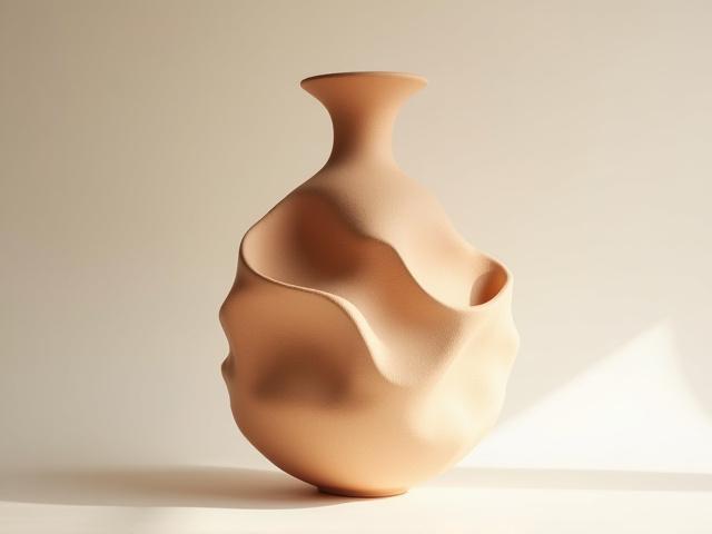 Organic Flow Vase, a unique sculptural ceramic vase with a matte, earthy finish and a flowing texture.